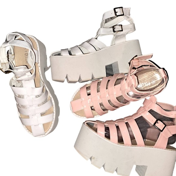 NEW Super Tall Platform sandals - peach and white SZ 8.5-9 - Picture 1 of 7